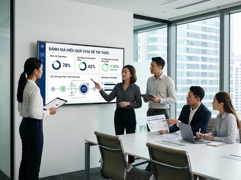 Đánh giá hiệu quả chia sẻ tri thức dựa trên kết quả và hành vi nào?