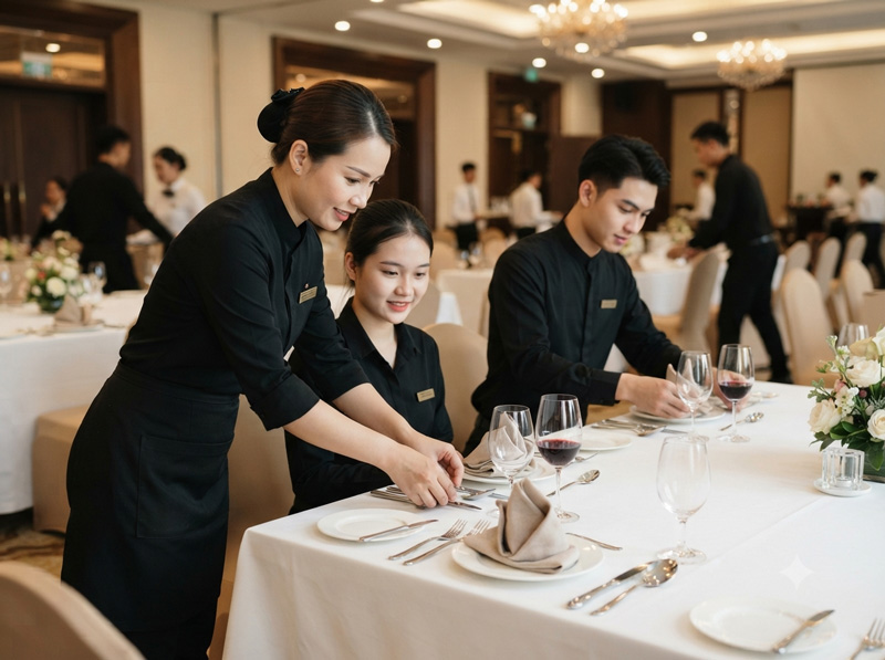 Thời gian đào tạo thực hành cho nhân viên phục vụ tiệc