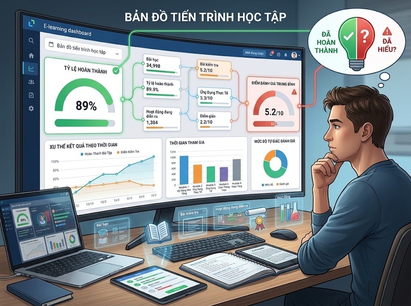 Dashboard học tập giúp người học và người dạy theo dõi gì?