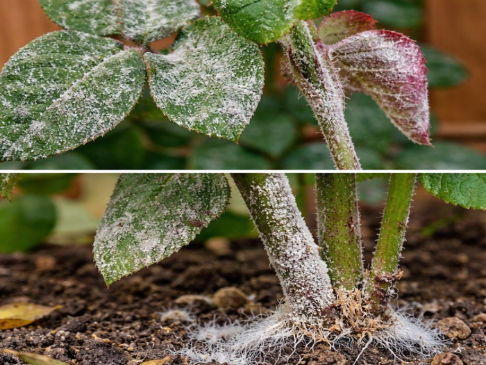 Hoa hồng bị nấm trắng ở thân nguy hiểm hơn nấm ở lá và gốc không?