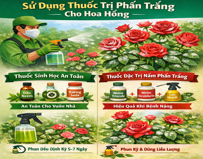 Lá hoa hồng bị phấn trắng: nguyên nhân và cách trị hiệu quả